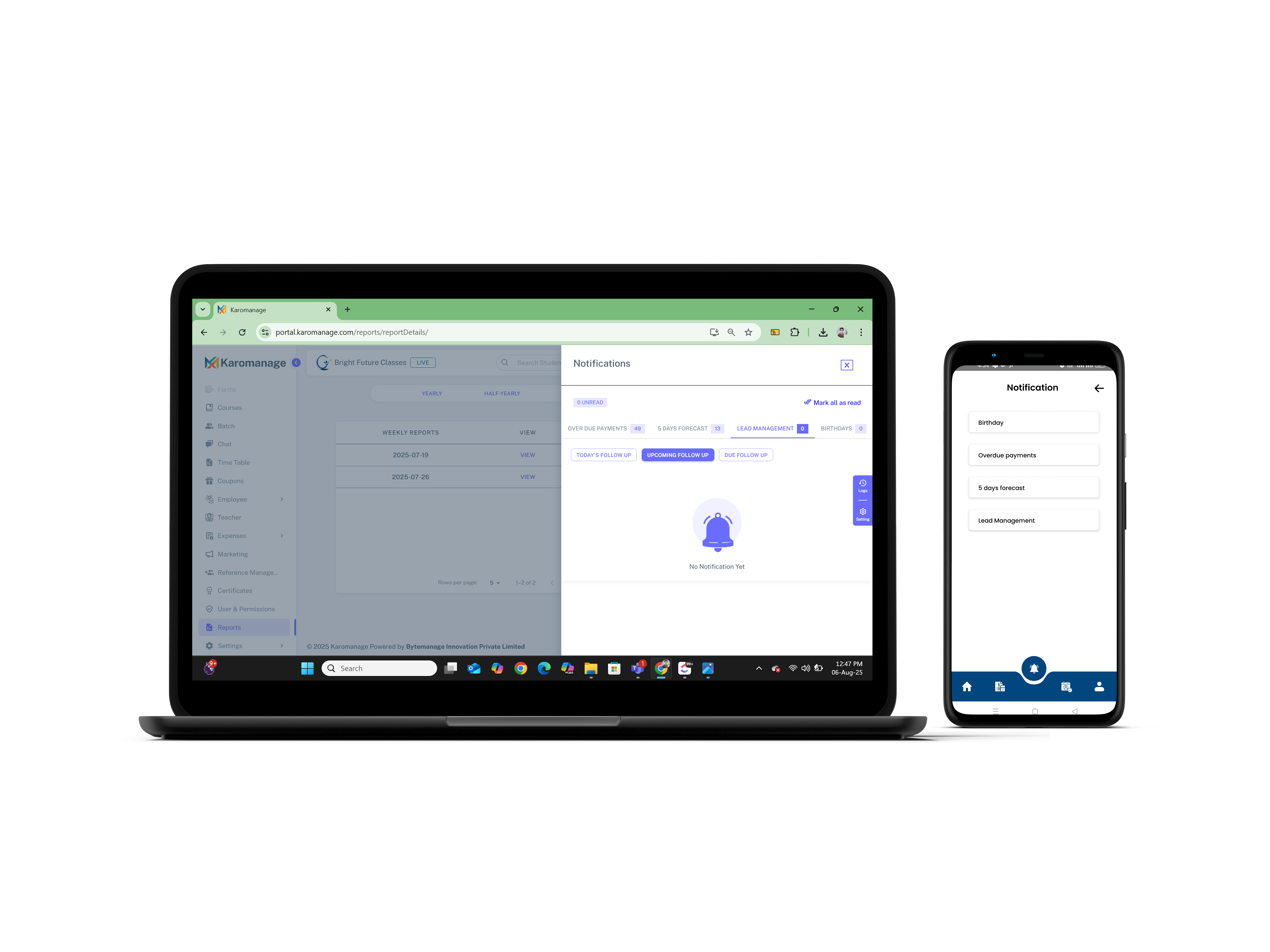 notification and comunication with karomange 
